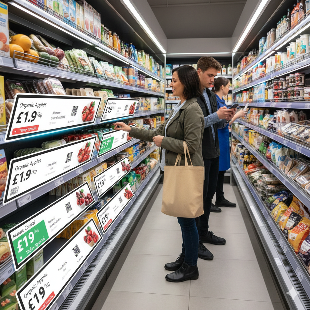 Estanterías Inteligentes Precios Dinámicos: El Futuro del Comercio Minorista de Alimentos del Reino Unido con Pantallas de Barra Extensibles