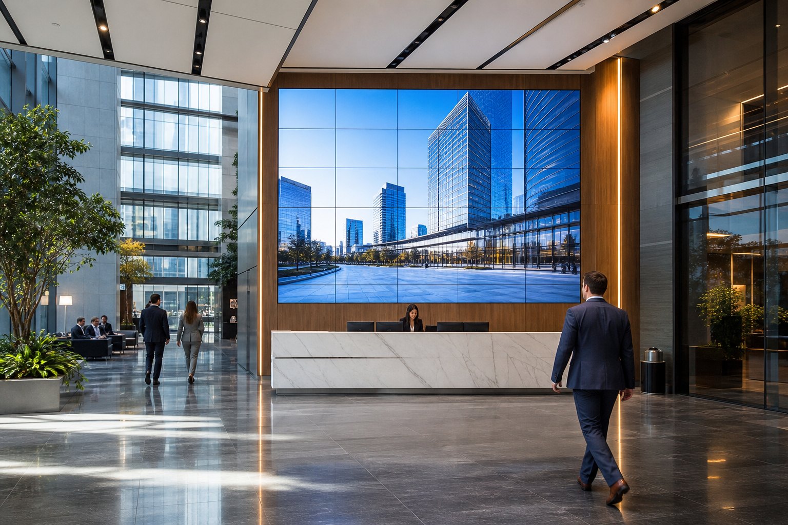 Corporate lobby LCD video wall installation