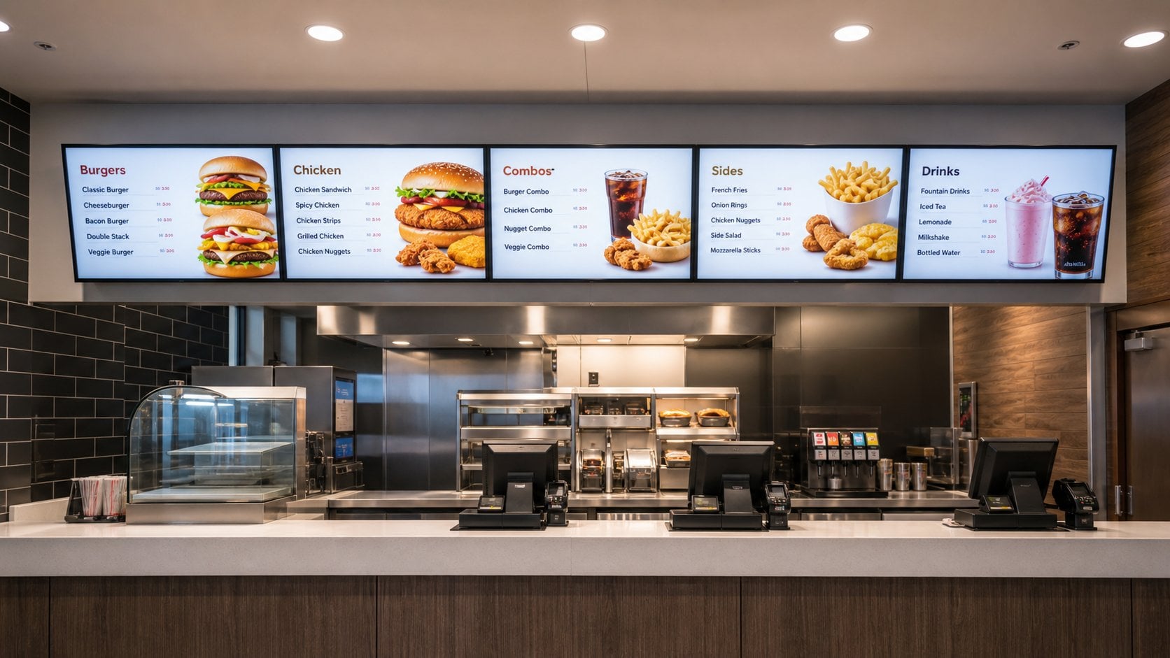 Indoor digital menu board displays in QSR