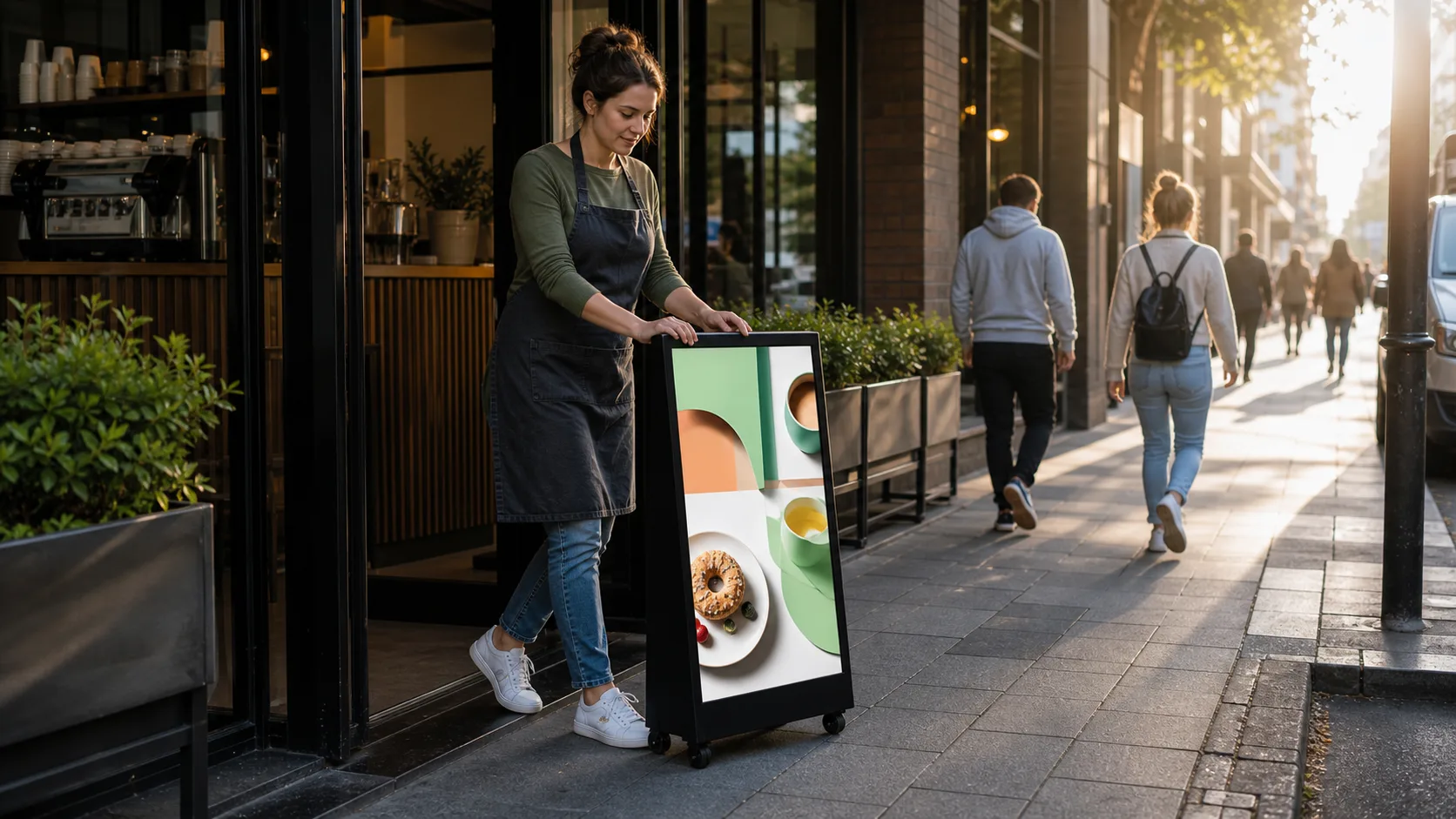 Portable digital A-board in contextual retail placement