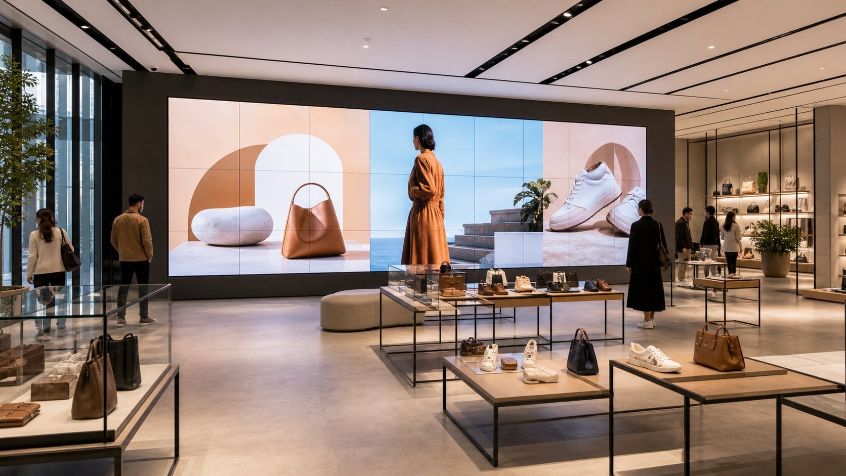Large-format video wall display in flagship retail store