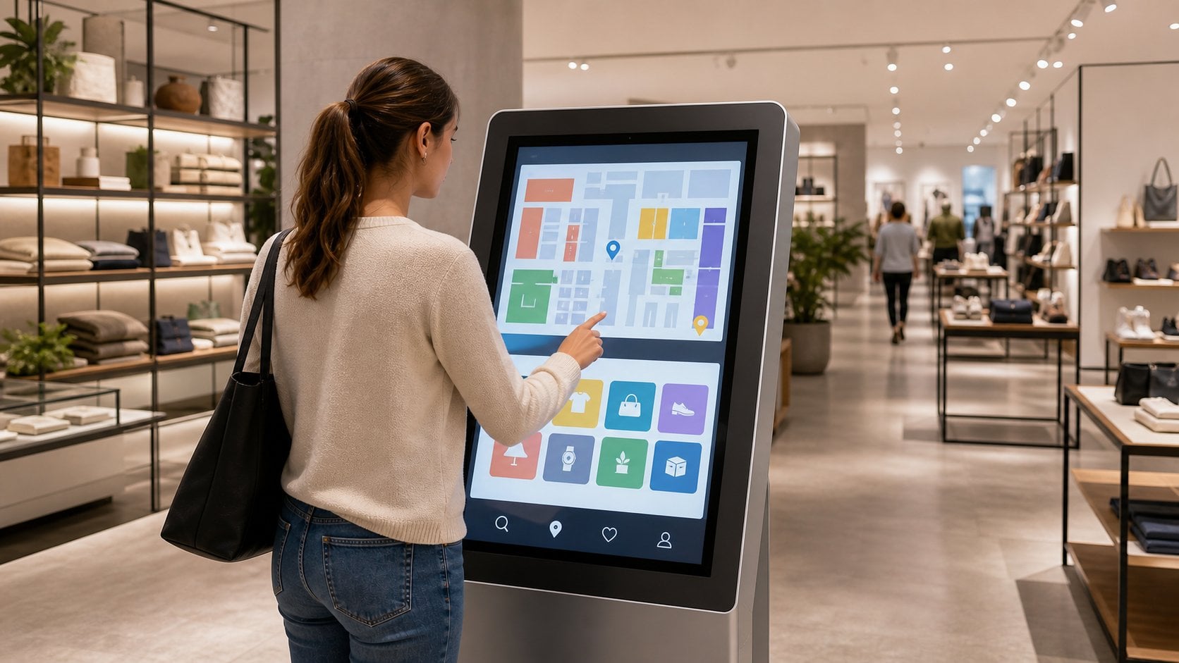 Interactive wayfinding kiosk for retail store navigation